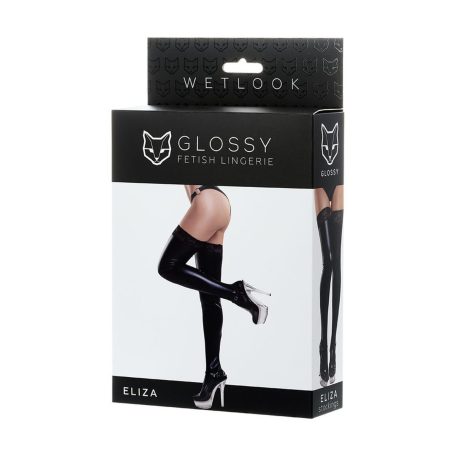 Fényes fényes Wetlook harisnya csipkével ELIZA - fekete S