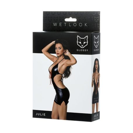 Fényes fényes Wetlook ruha JULIE - fekete 