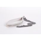 Lamb Leather Handle with 2 Rows of Small Rhinestones and Metal Chain White