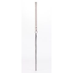   Lamb Leather Handle with 2 Rows of Small Rhinestones and Metal Chain White