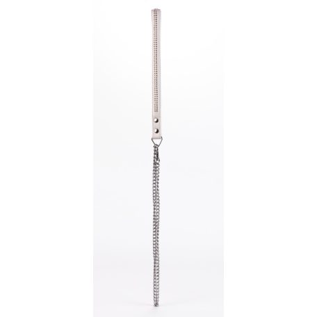 Lamb Leather Handle with 2 Rows of Small Rhinestones and Metal Chain White