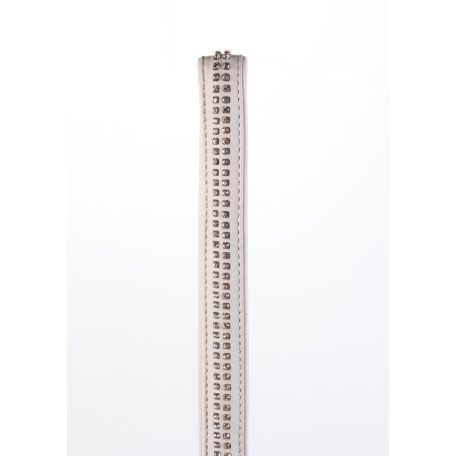 Lamb Leather Handle with 2 Rows of Small Rhinestones and Metal Chain White