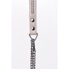 Lamb Leather Handle with 2 Rows of Small Rhinestones and Metal Chain White