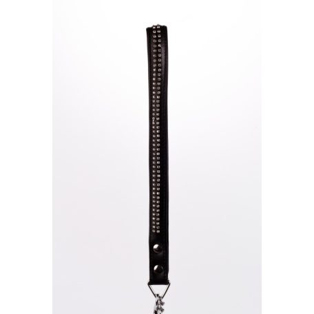 Lamb Leather Handle with 2 Rows of Small Rhinestones and Metal Chain Black