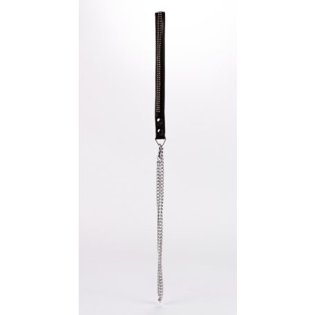 Lamb Leather Handle with 2 Rows of Small Rhinestones and Metal Chain Black