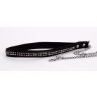 Lamb Leather Handle with 2 Rows of Small Rhinestones and Metal Chain Black