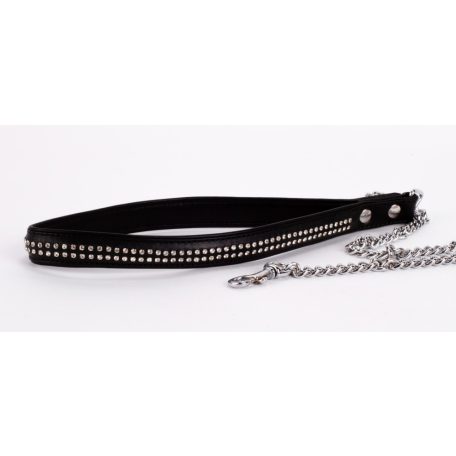 Lamb Leather Handle with 2 Rows of Small Rhinestones and Metal Chain Black